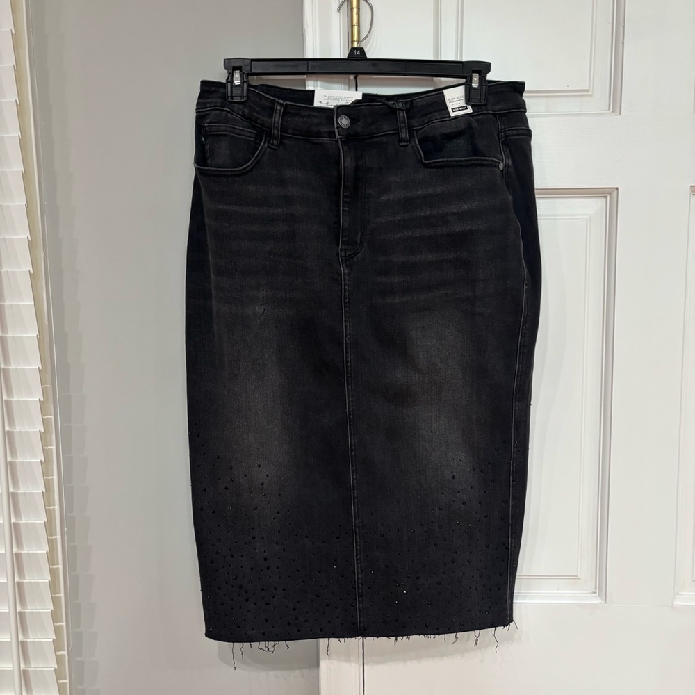 Judy Blue Black Denim Skirt with Rhinestones